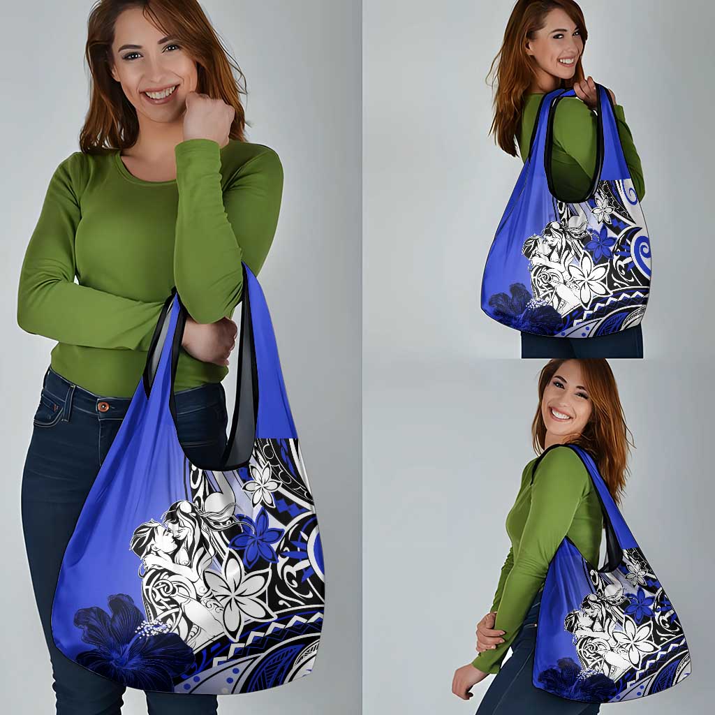 Polynesian Valentine Grocery Bag Couple Floral Unique Blue Version