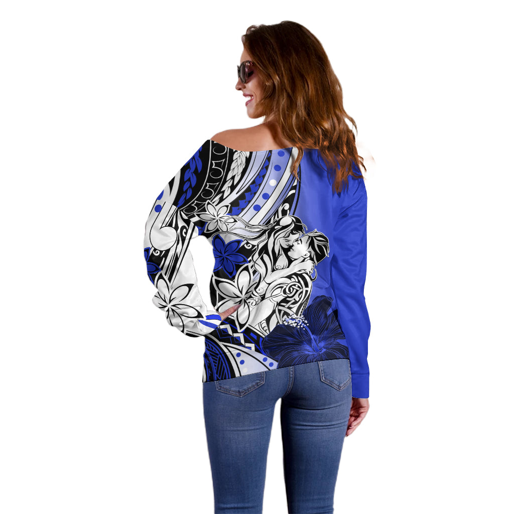 Polynesian Valentine Off Shoulder Sweater Couple Floral Unique Blue Version LT01 - Polynesian Pride