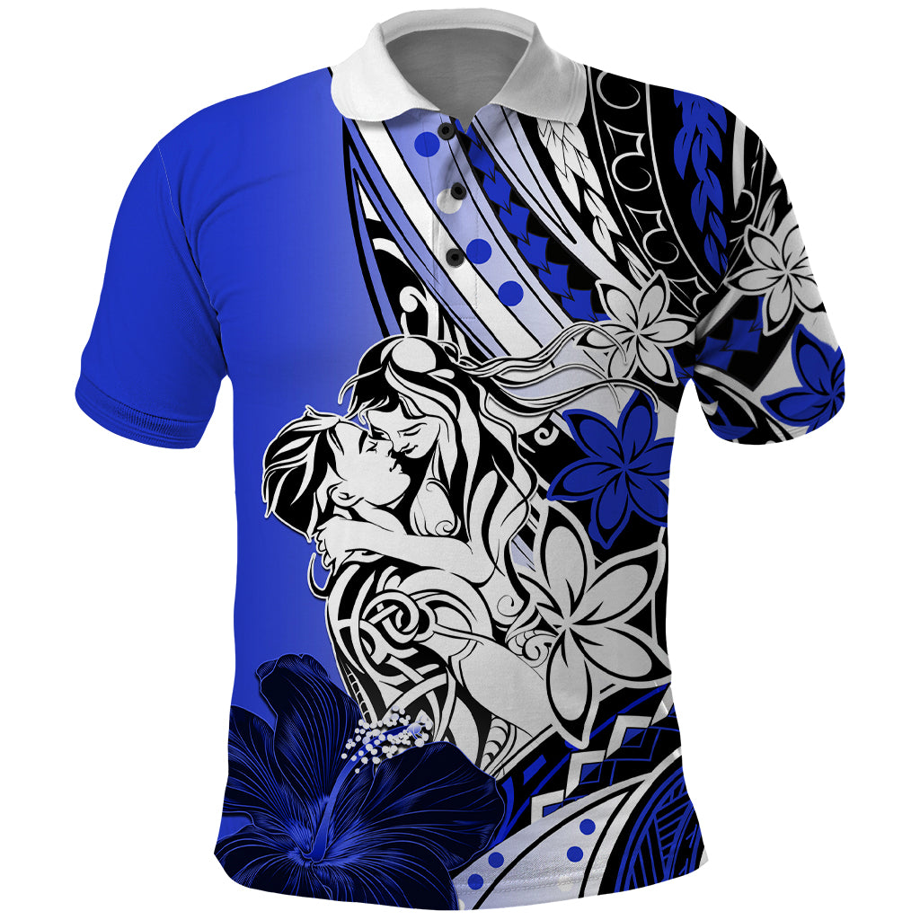 Polynesian Valentine Polo Shirt Couple Floral Unique Blue Version LT01 Blue - Polynesian Pride
