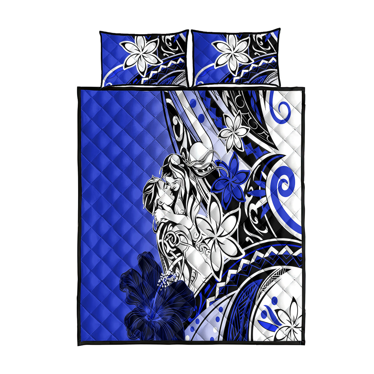 Polynesian Valentine Quilt Bed Set Couple Floral Unique Blue Version LT01 Blue - Polynesian Pride