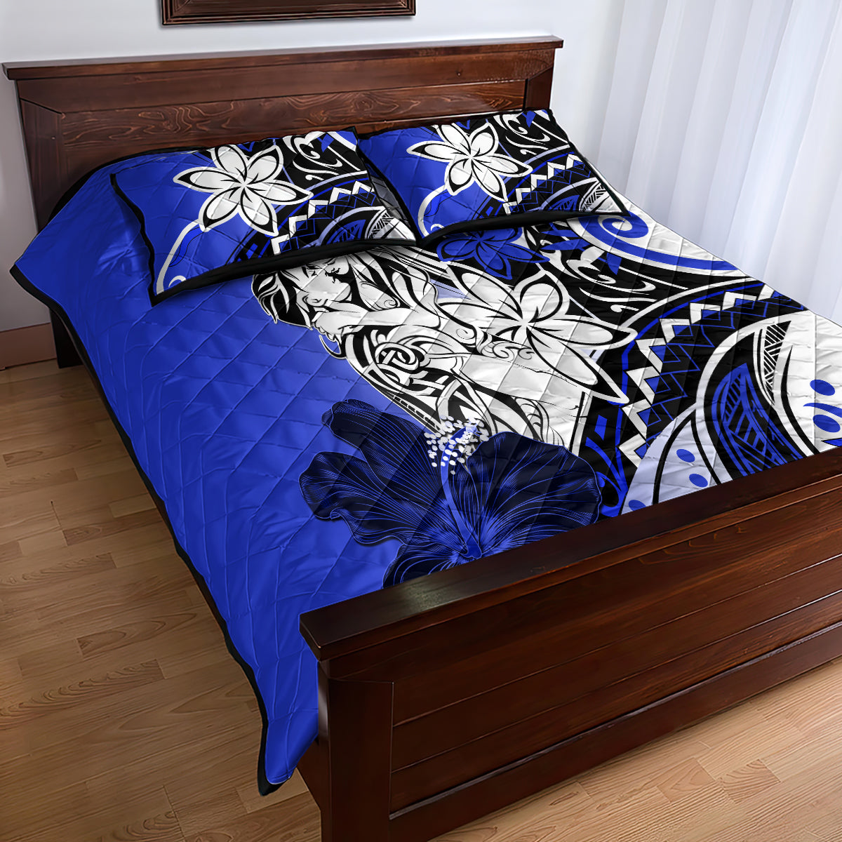 Polynesian Valentine Quilt Bed Set Couple Floral Unique Blue Version LT01 - Polynesian Pride