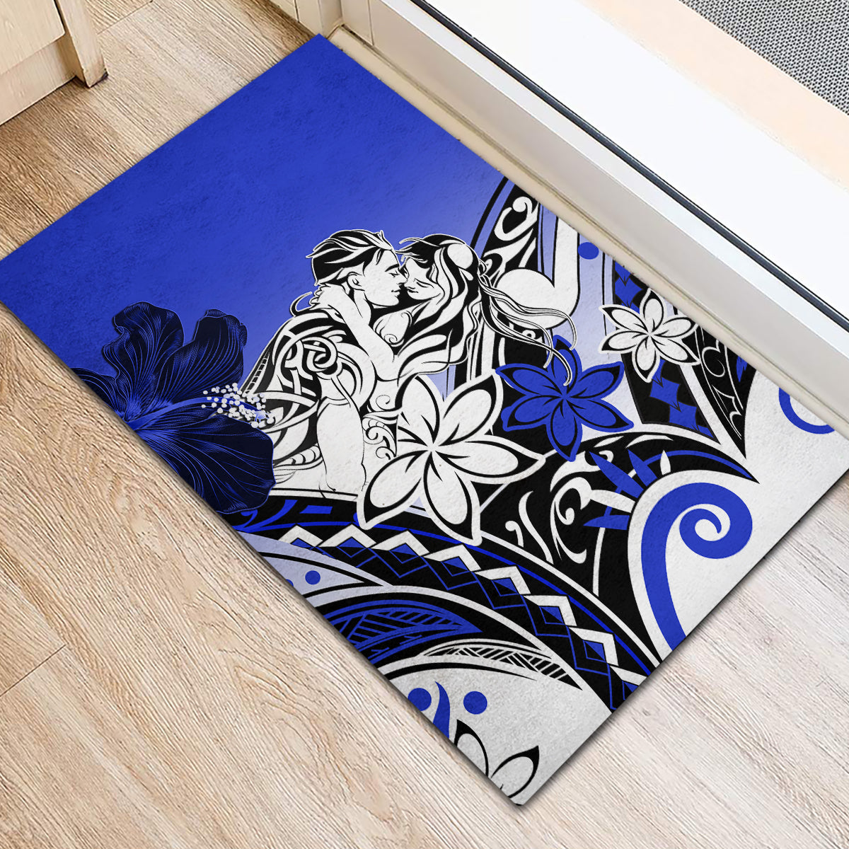 Polynesian Valentine Rubber Doormat Couple Floral Unique Blue Version LT01 - Polynesian Pride