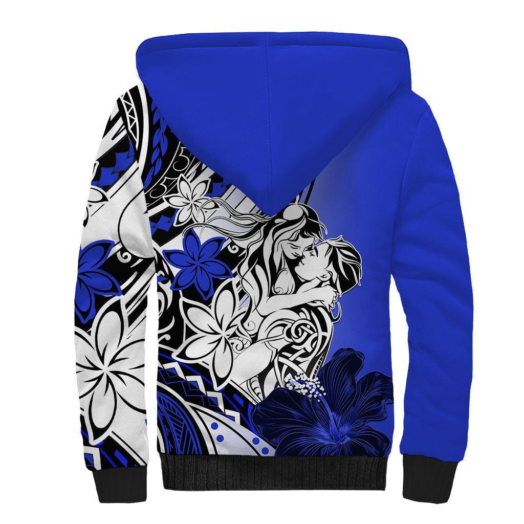 Polynesian Valentine Sherpa Hoodie Couple Floral Unique Blue Version LT01 - Polynesian Pride