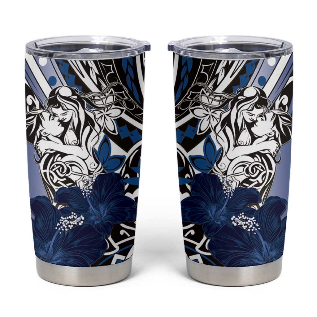 Polynesian Valentine Tumbler Cup Couple Floral Unique Blue Version
