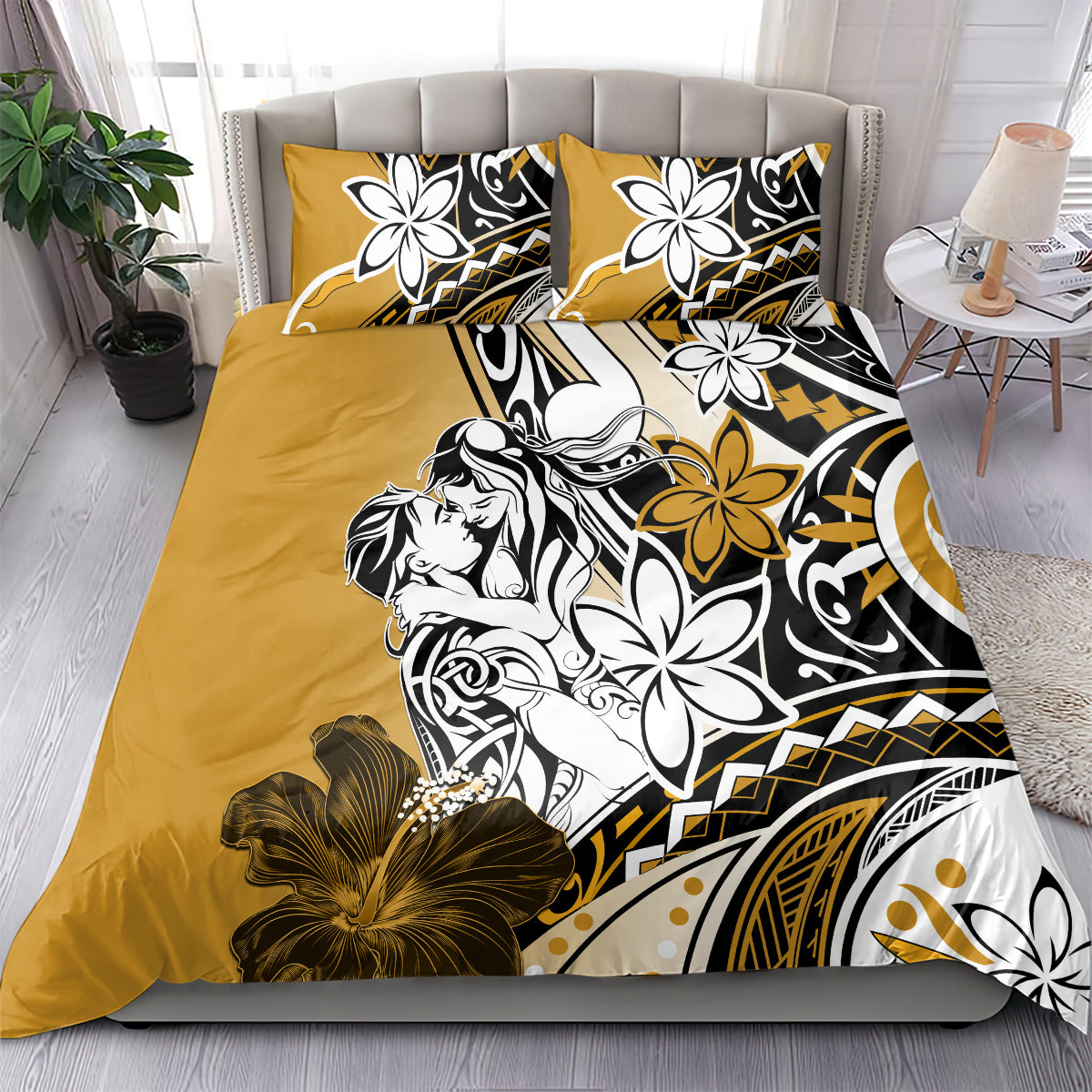 Polynesian Valentine Bedding Set Couple Floral Unique Gold Version LT01 - Polynesian Pride