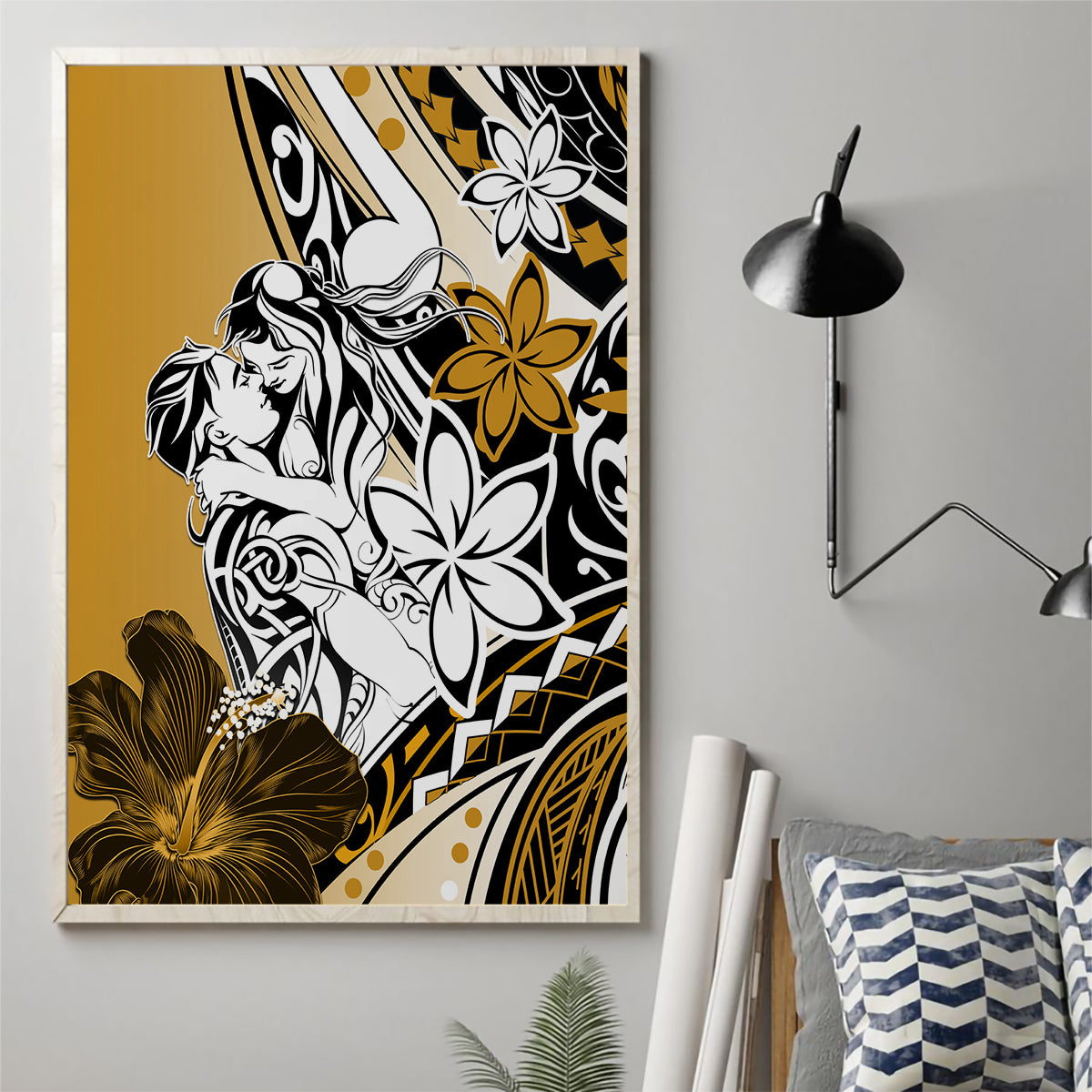 Polynesian Valentine Canvas Wall Art Couple Floral Unique Gold Version LT01 - Polynesian Pride