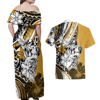 Polynesian Valentine Couples Matching Off Shoulder Maxi Dress and Hawaiian Shirt Couple Floral Unique Gold Version LT01 - Polynesian Pride
