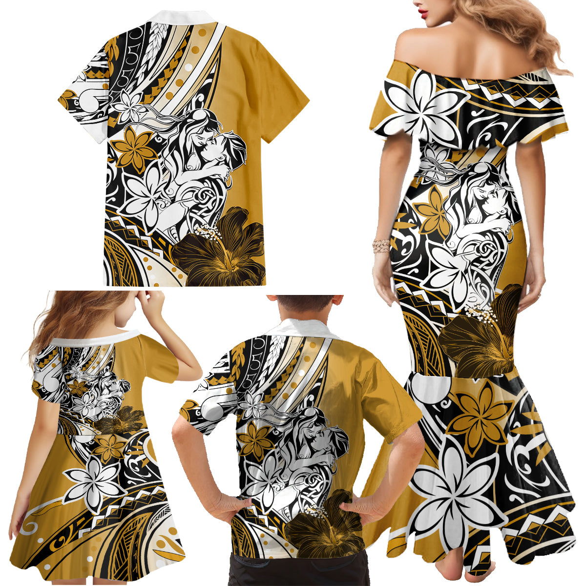 Polynesian Valentine Family Matching Mermaid Dress and Hawaiian Shirt Couple Floral Unique Gold Version LT01 - Polynesian Pride