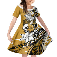 Polynesian Valentine Family Matching Off Shoulder Maxi Dress and Hawaiian Shirt Couple Floral Unique Gold Version LT01 Daughter's Dress Gold - Polynesian Pride