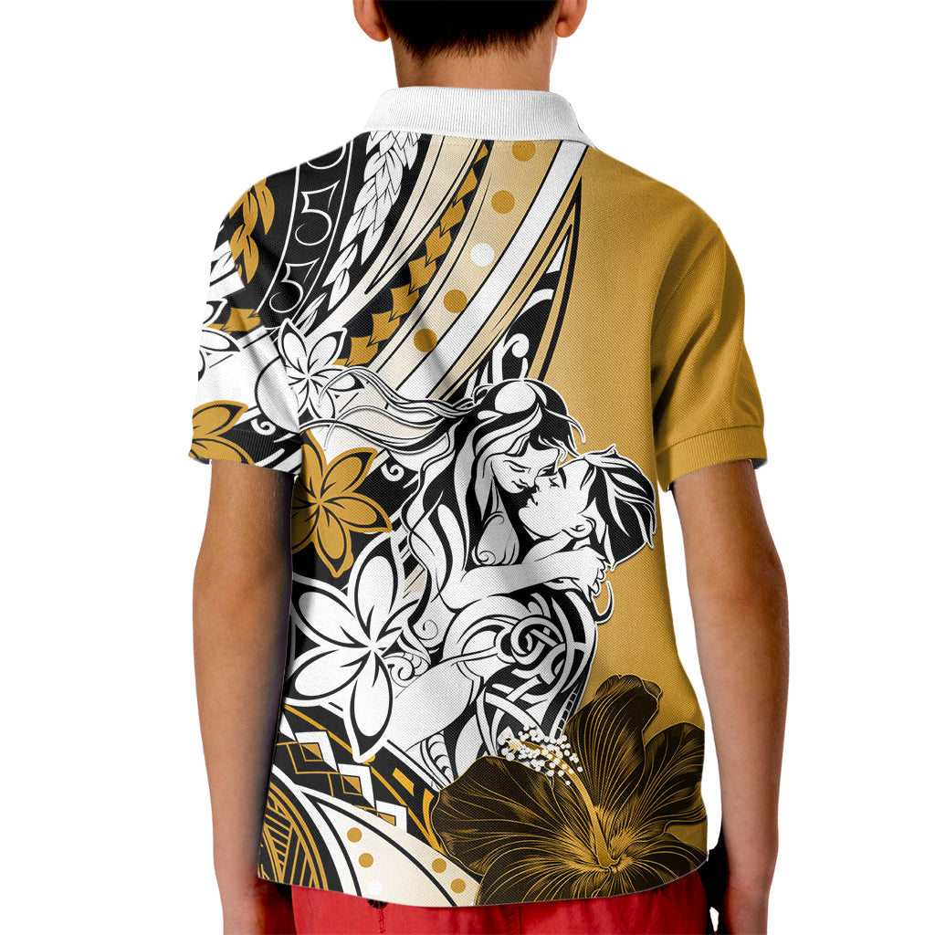 Polynesian Valentine Kid Polo Shirt Couple Floral Unique Gold Version LT01 - Polynesian Pride