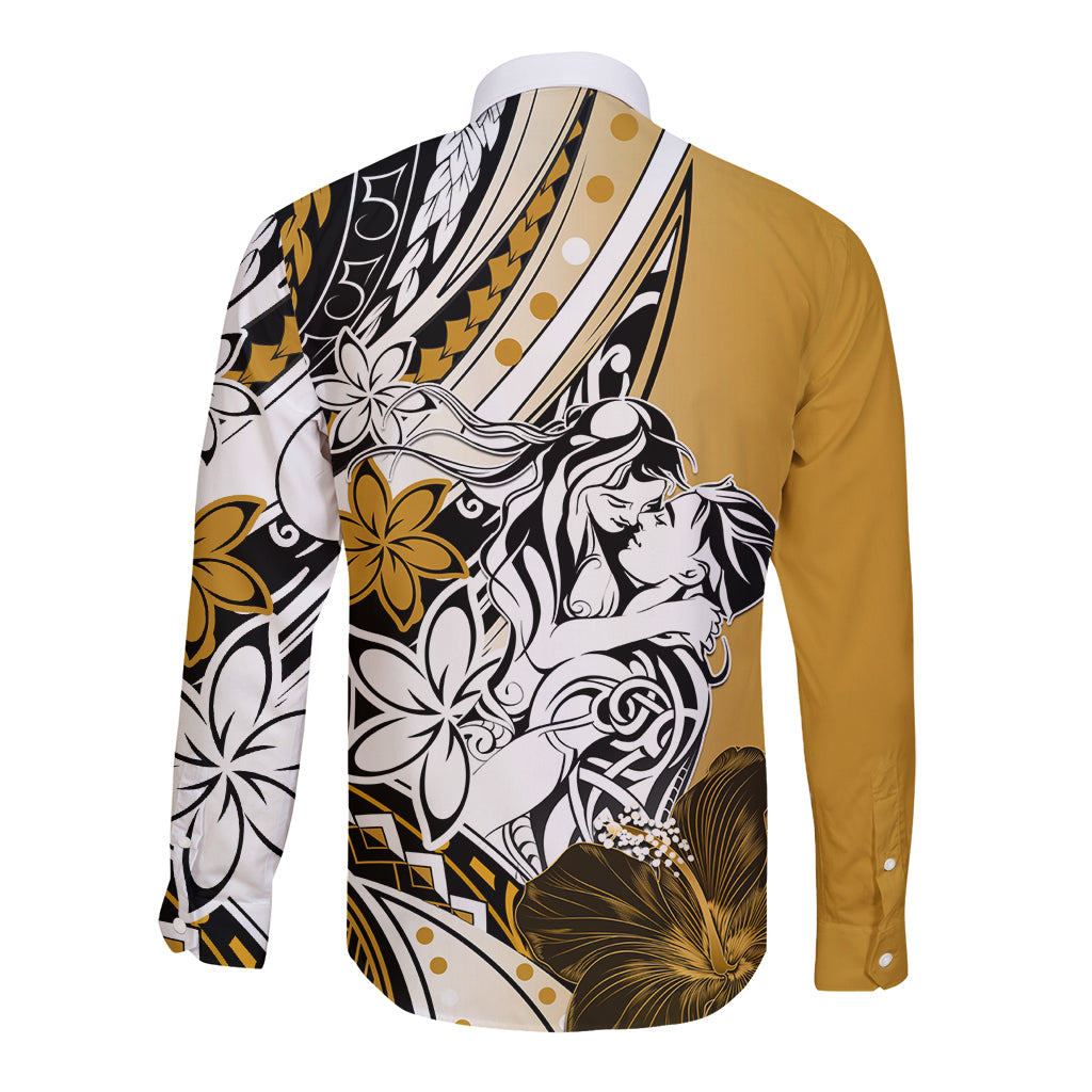 Polynesian Valentine Long Sleeve Button Shirt Couple Floral Unique Gold Version LT01 - Polynesian Pride