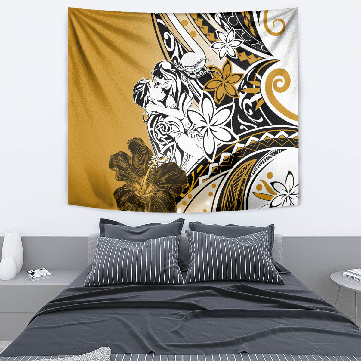Polynesian Valentine Tapestry Couple Floral Unique Gold Version LT01 - Polynesian Pride