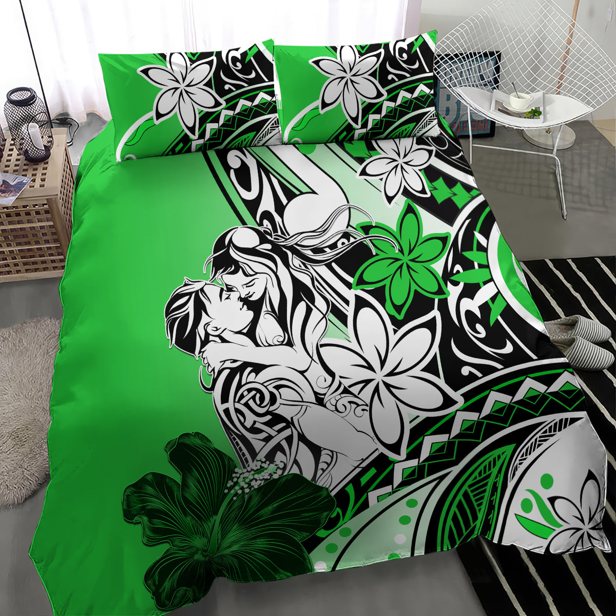 Polynesian Valentine Bedding Set Couple Floral Unique Green Version LT01 - Polynesian Pride