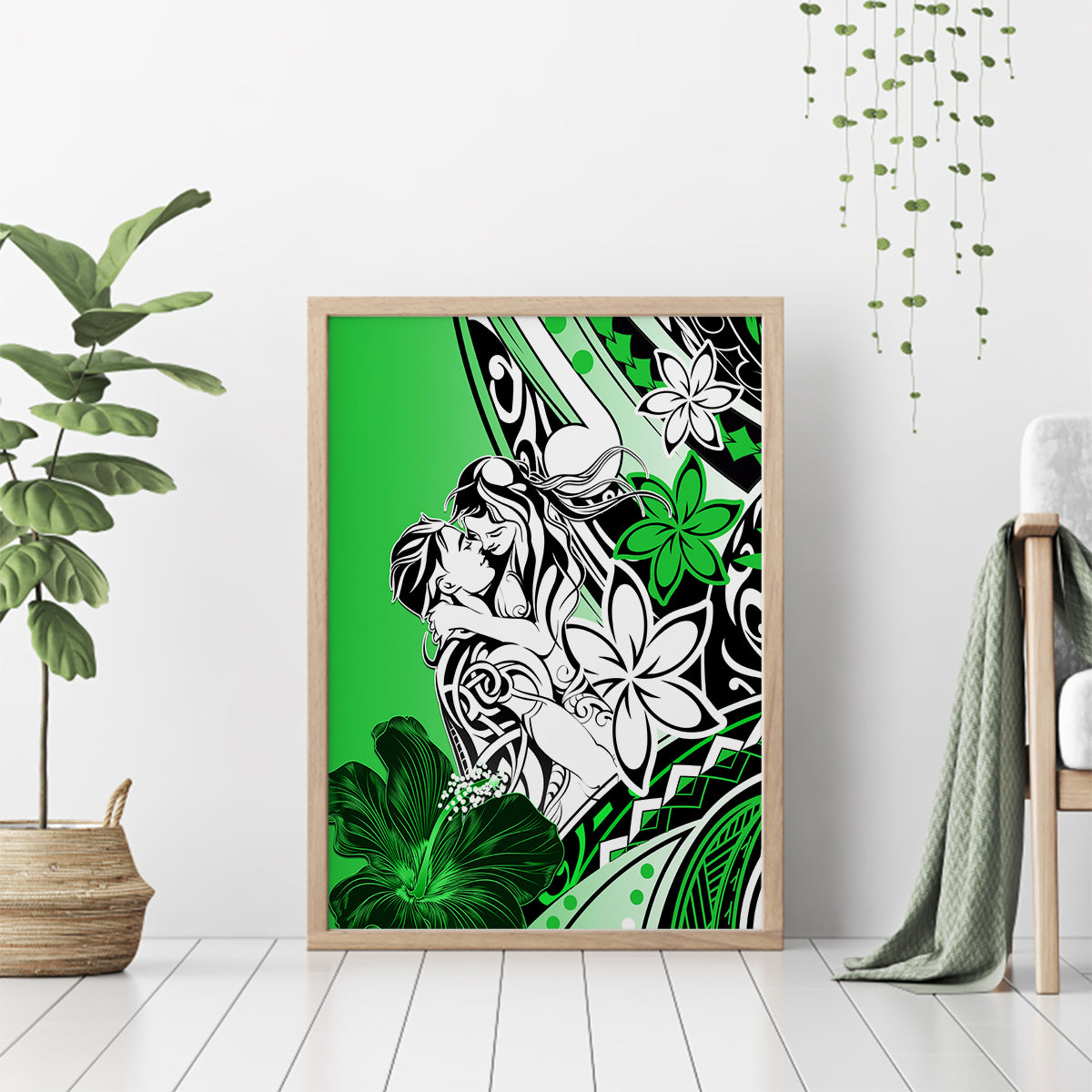 Polynesian Valentine Canvas Wall Art Couple Floral Unique Green Version LT01 - Polynesian Pride