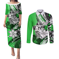 Polynesian Valentine Couples Matching Puletasi and Long Sleeve Button Shirt Couple Floral Unique Green Version LT01 Green - Polynesian Pride