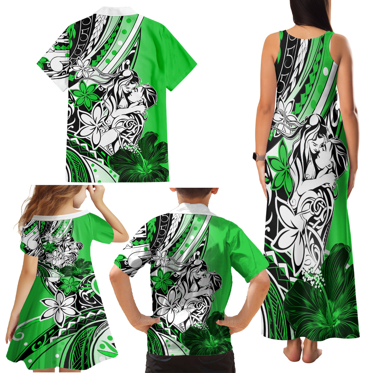 Polynesian Valentine Family Matching Tank Maxi Dress and Hawaiian Shirt Couple Floral Unique Green Version LT01 - Polynesian Pride
