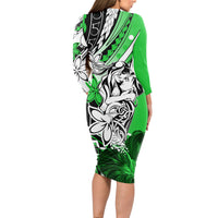 Polynesian Valentine Long Sleeve Bodycon Dress Couple Floral Unique Green Version LT01 - Polynesian Pride