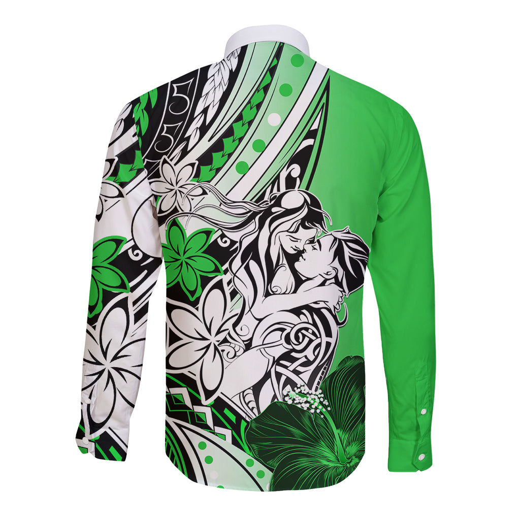 Polynesian Valentine Long Sleeve Button Shirt Couple Floral Unique Green Version LT01 - Polynesian Pride