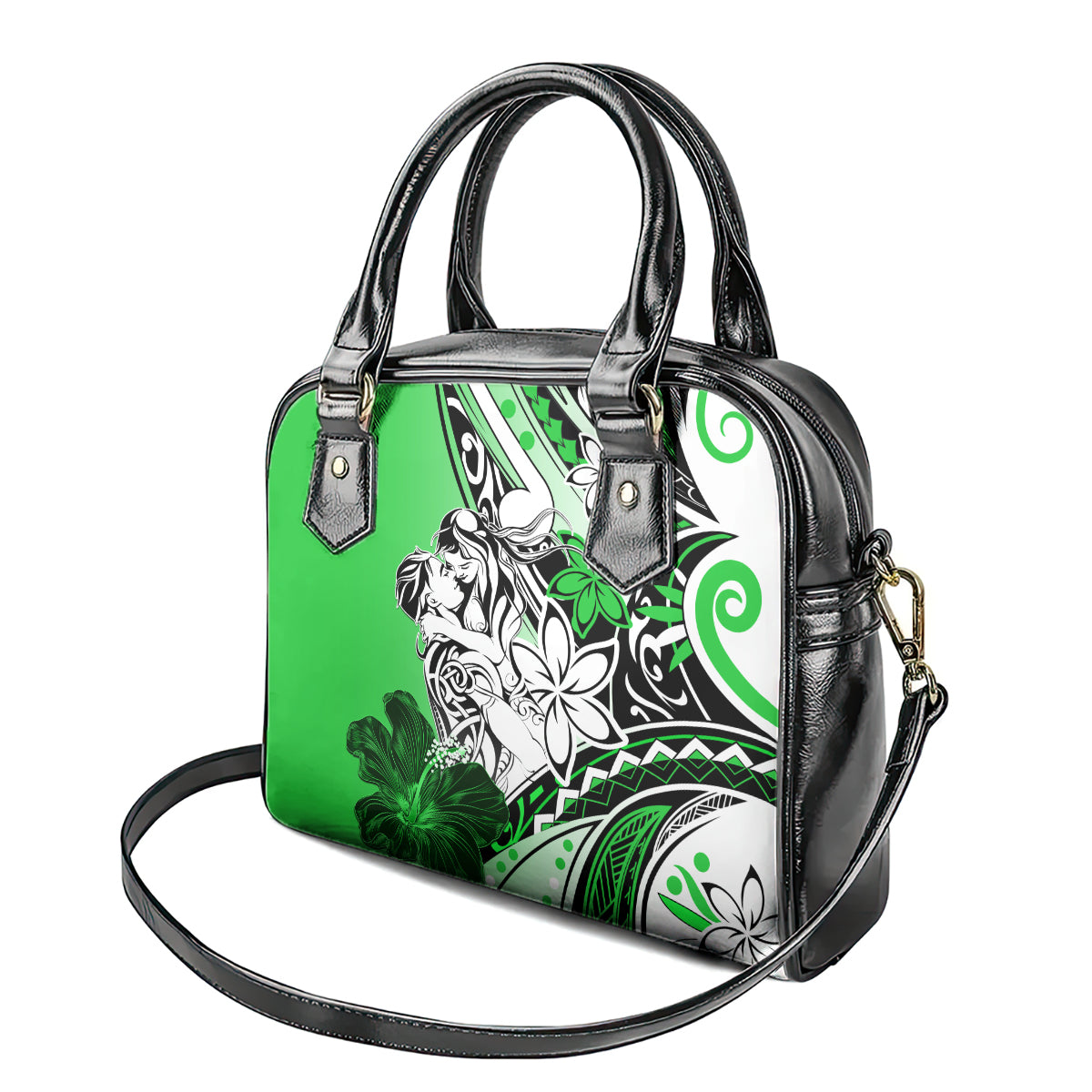 Polynesian Valentine Shoulder Handbag Couple Floral Unique Green Version LT01 - Polynesian Pride