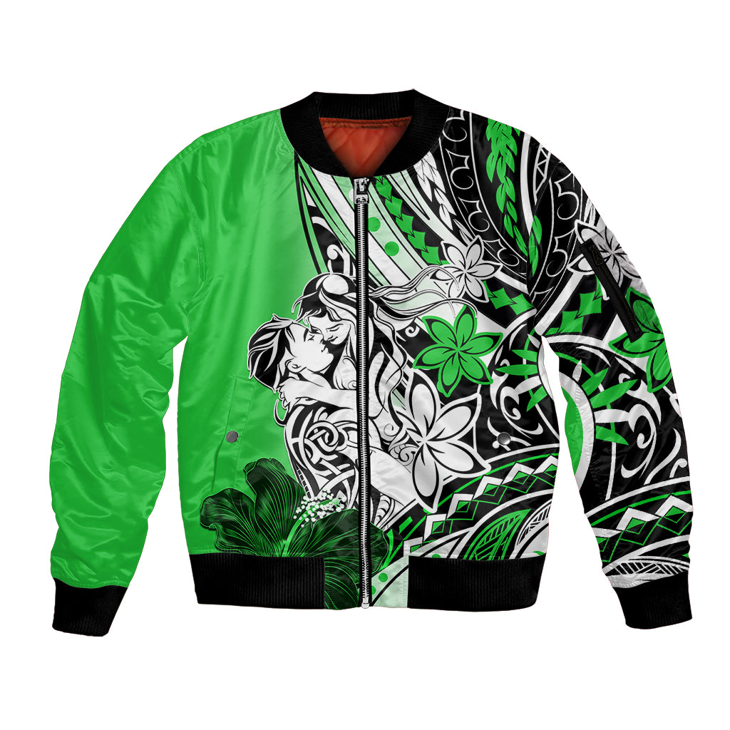 Polynesian Valentine Sleeve Zip Bomber Jacket Couple Floral Unique Green Version LT01 Unisex Green - Polynesian Pride