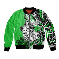 Polynesian Valentine Sleeve Zip Bomber Jacket Couple Floral Unique Green Version LT01 Unisex Green - Polynesian Pride