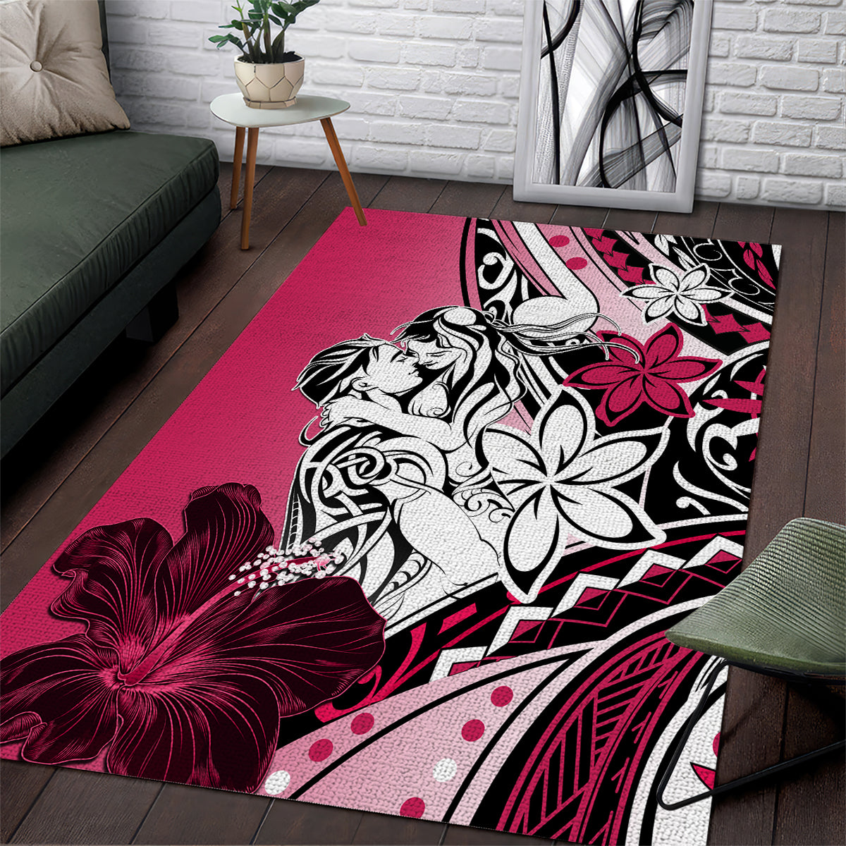 Polynesian Valentine Area Rug Couple Floral Unique Pink Version LT01 Pink - Polynesian Pride