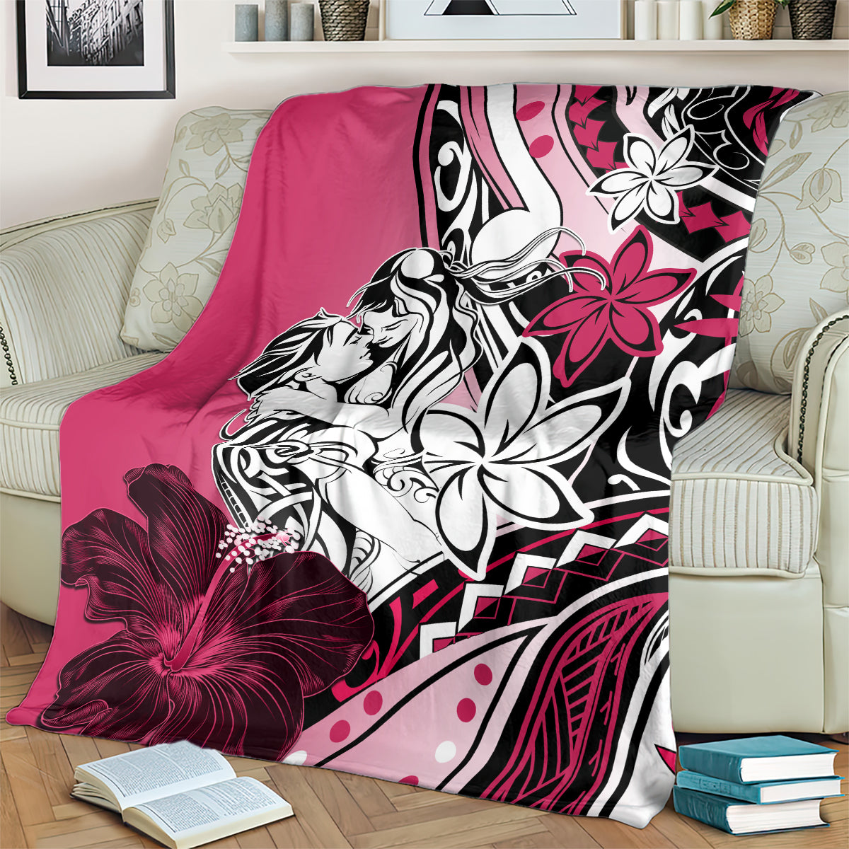 Polynesian Valentine Blanket Couple Floral Unique Pink Version LT01 - Polynesian Pride