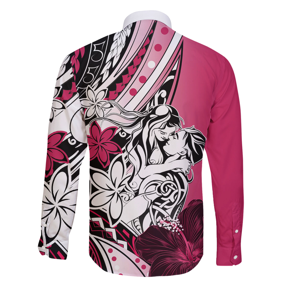 Polynesian Valentine Family Matching Off Shoulder Long Sleeve Dress and Hawaiian Shirt Couple Floral Unique Pink Version LT01 - Polynesian Pride