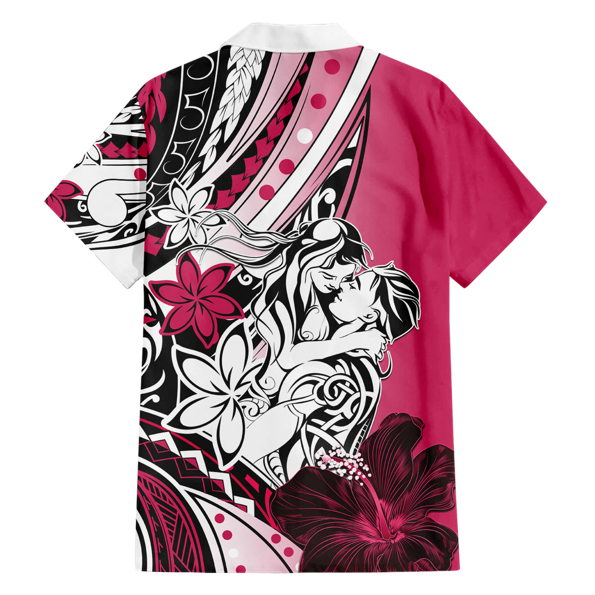 Polynesian Valentine Family Matching Short Sleeve Bodycon Dress and Hawaiian Shirt Couple Floral Unique Pink Version LT01 - Polynesian Pride