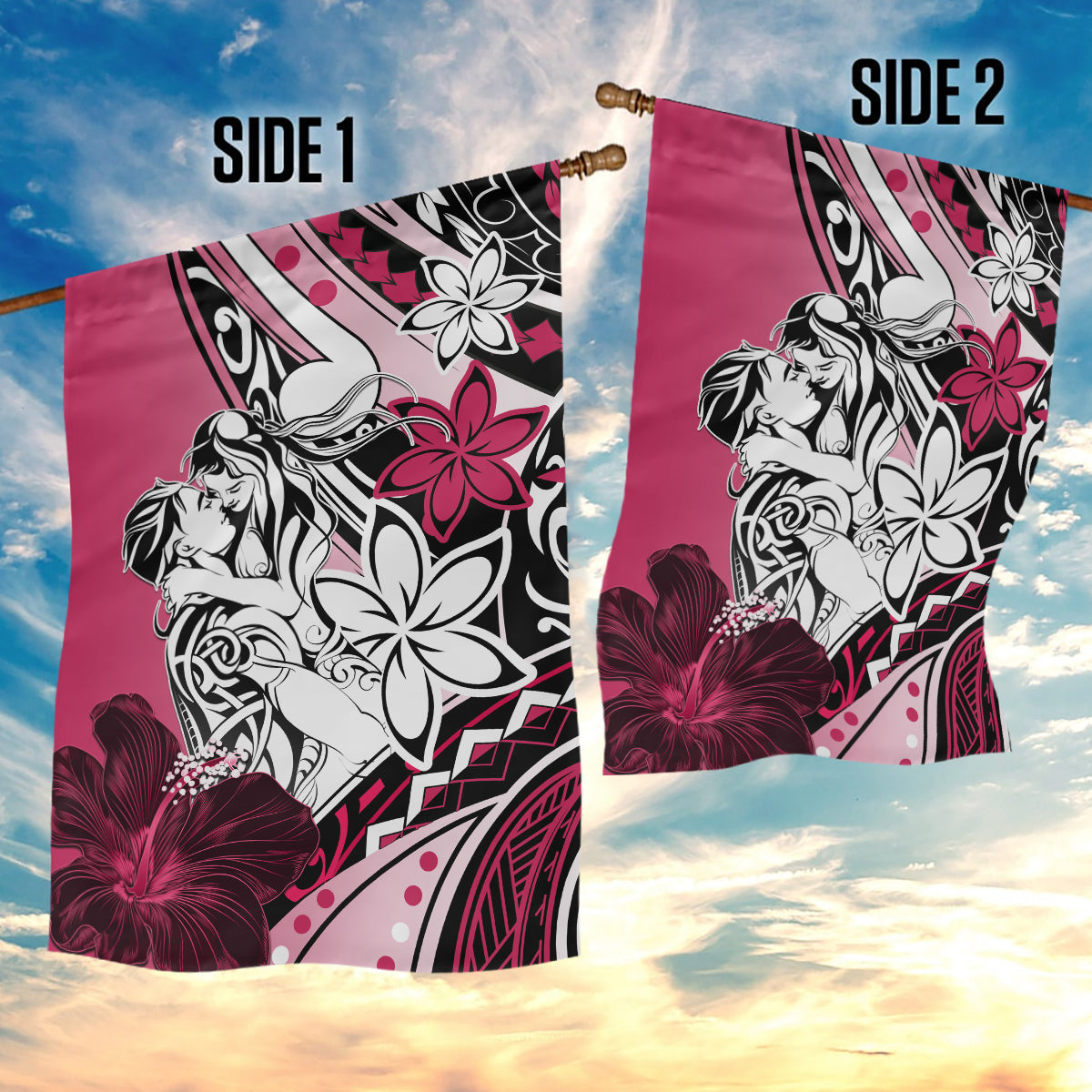Polynesian Valentine Garden Flag Couple Floral Unique Pink Version LT01 - Polynesian Pride
