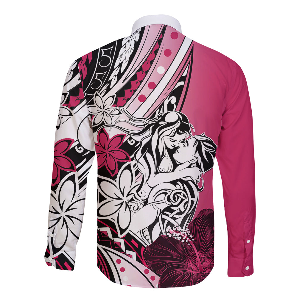 Polynesian Valentine Long Sleeve Button Shirt Couple Floral Unique Pink Version LT01 - Polynesian Pride