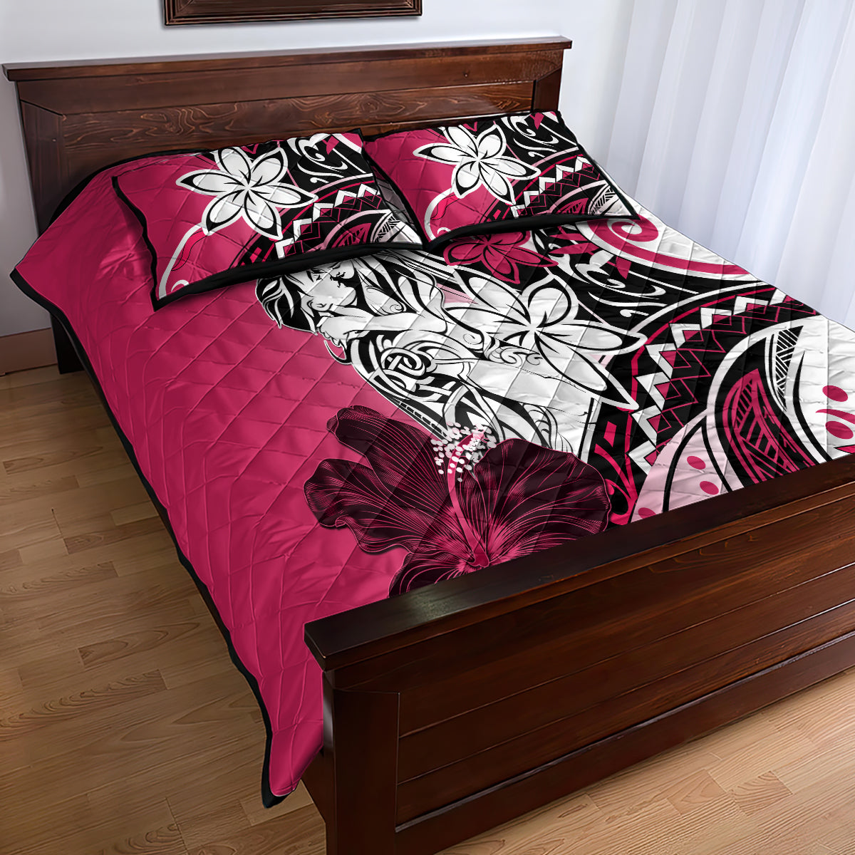 Polynesian Valentine Quilt Bed Set Couple Floral Unique Pink Version LT01 - Polynesian Pride