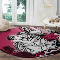 Polynesian Valentine Round Carpet Couple Floral Unique Pink Version LT01 - Polynesian Pride