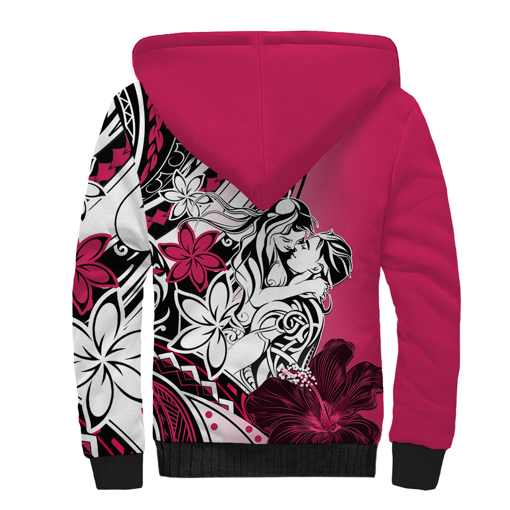 Polynesian Valentine Sherpa Hoodie Couple Floral Unique Pink Version LT01 - Polynesian Pride