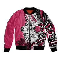 Polynesian Valentine Sleeve Zip Bomber Jacket Couple Floral Unique Pink Version LT01 Unisex Pink - Polynesian Pride