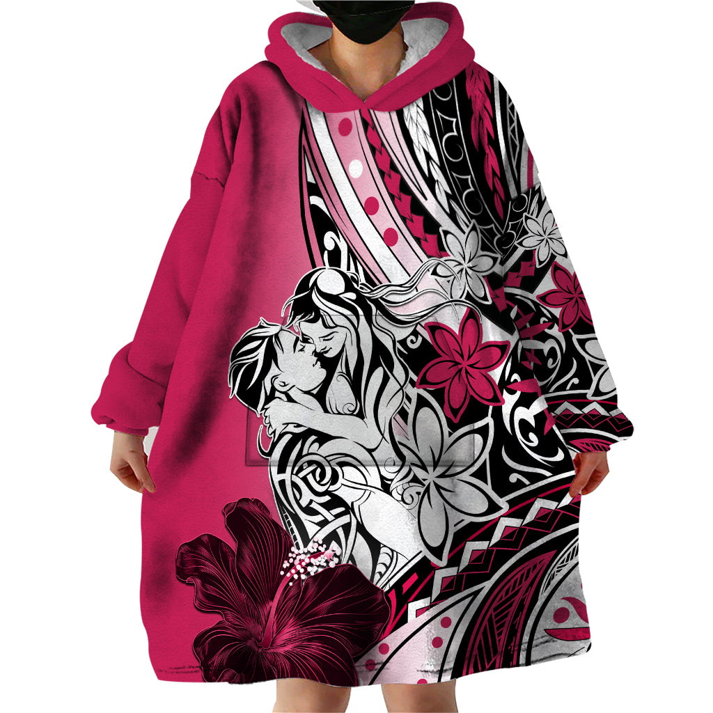 Polynesian Valentine Wearable Blanket Hoodie Couple Floral Unique Pink Version LT01 - Polynesian Pride