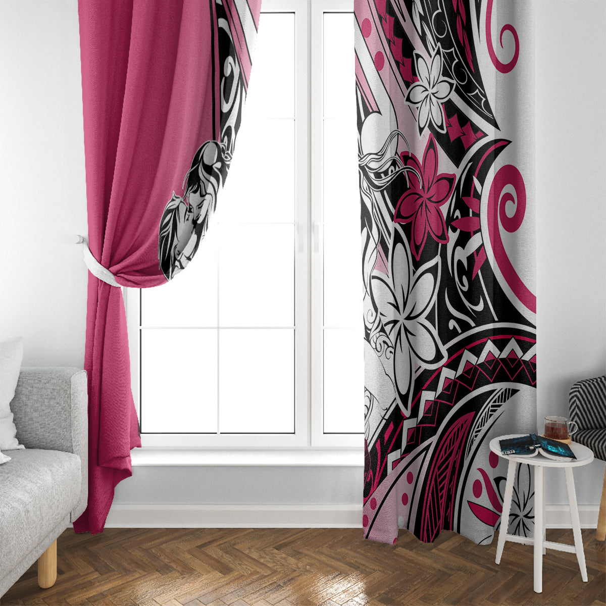 Polynesian Valentine Window Curtain Couple Floral Unique Pink Version LT01 - Polynesian Pride