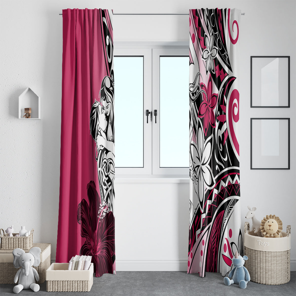 Polynesian Valentine Window Curtain Couple Floral Unique Pink Version LT01 - Polynesian Pride