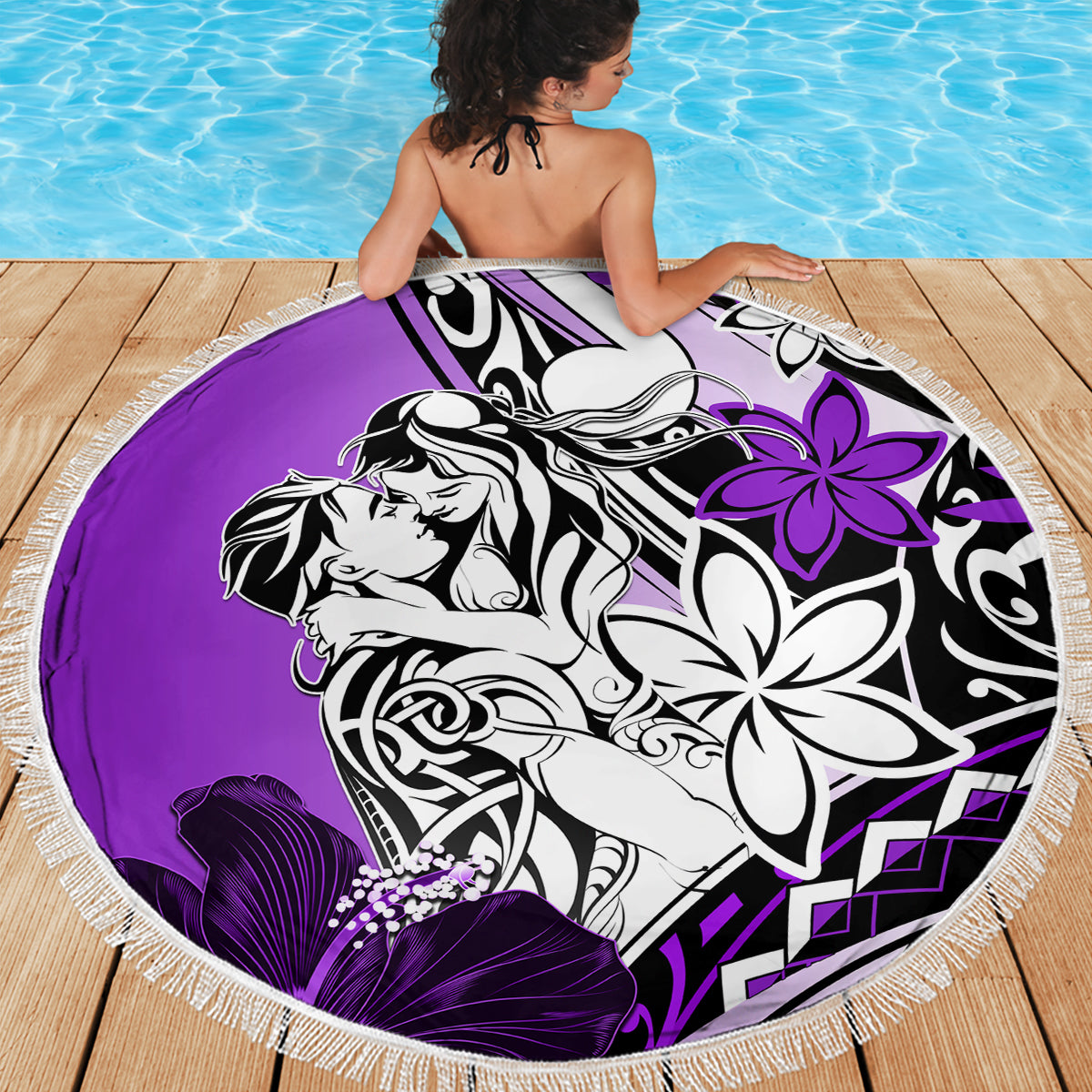 Polynesian Valentine Beach Blanket Couple Floral Unique Purple Version LT01 - Polynesian Pride