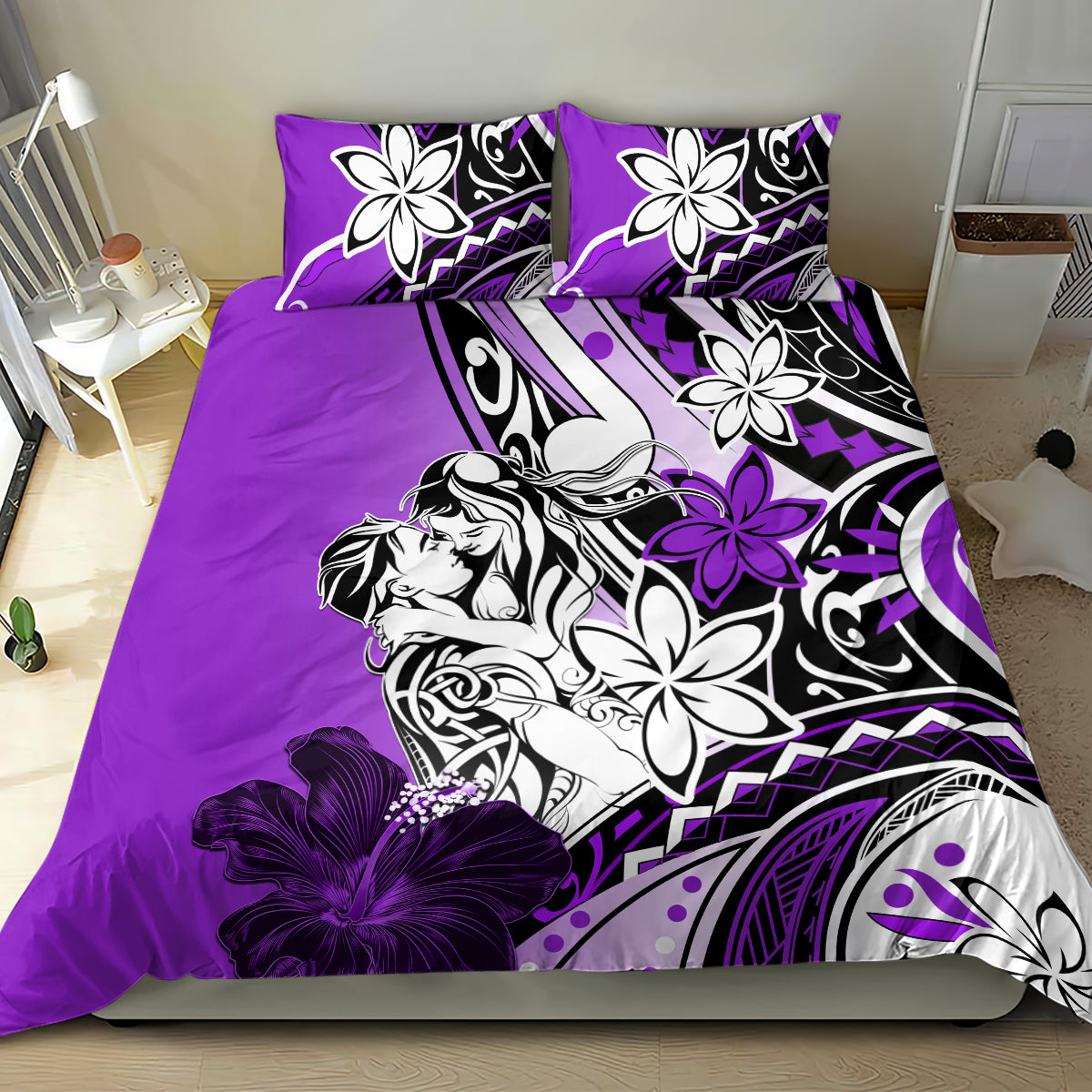 Polynesian Valentine Bedding Set Couple Floral Unique Purple Version LT01 - Polynesian Pride
