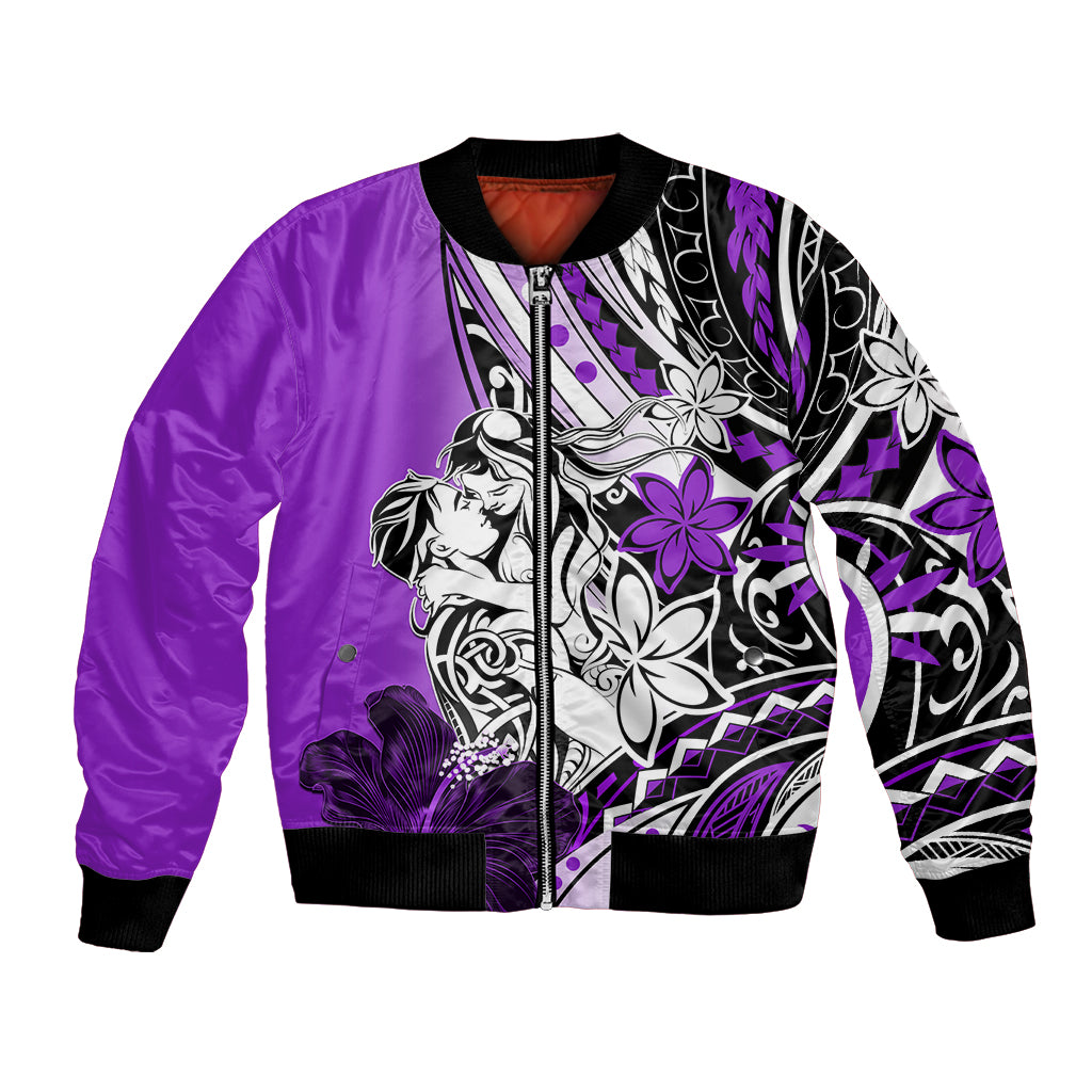 Polynesian Valentine Bomber Jacket Couple Floral Unique Purple Version LT01 Unisex Purple - Polynesian Pride