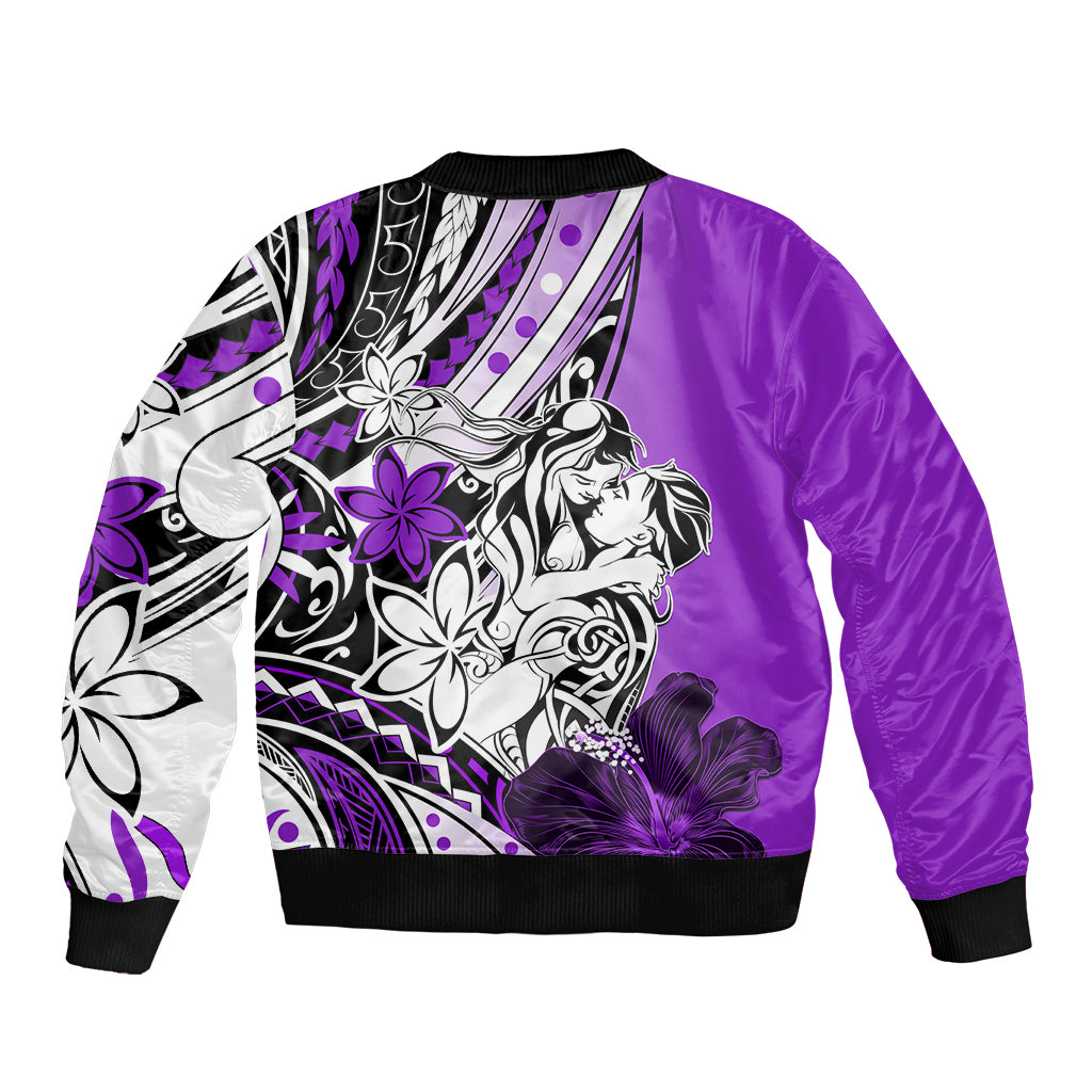 Polynesian Valentine Bomber Jacket Couple Floral Unique Purple Version LT01 - Polynesian Pride