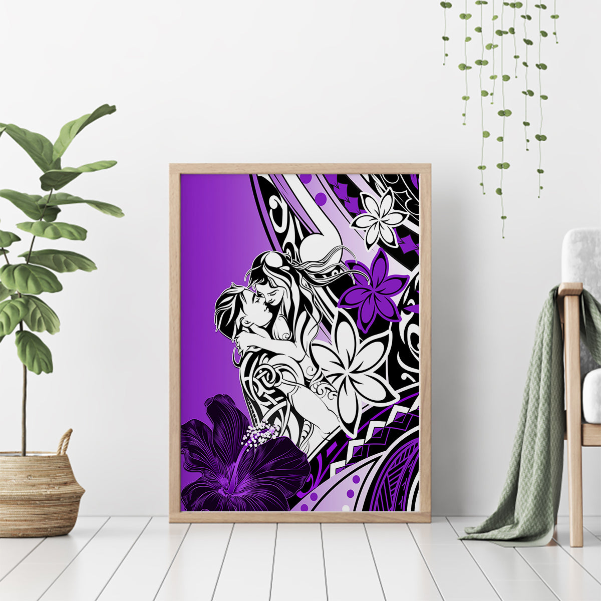 Polynesian Valentine Canvas Wall Art Couple Floral Unique Purple Version LT01 - Polynesian Pride
