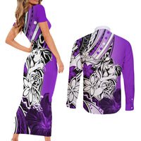 Polynesian Valentine Couples Matching Short Sleeve Bodycon Dress and Long Sleeve Button Shirt Couple Floral Unique Purple Version LT01 - Polynesian Pride