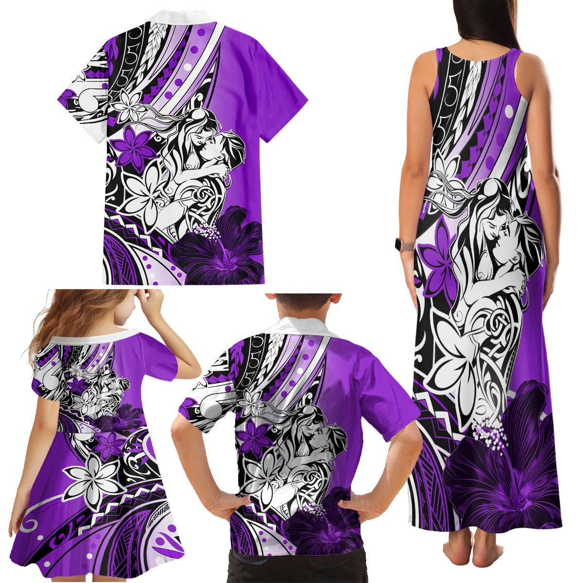 Polynesian Valentine Family Matching Tank Maxi Dress and Hawaiian Shirt Couple Floral Unique Purple Version LT01 - Polynesian Pride