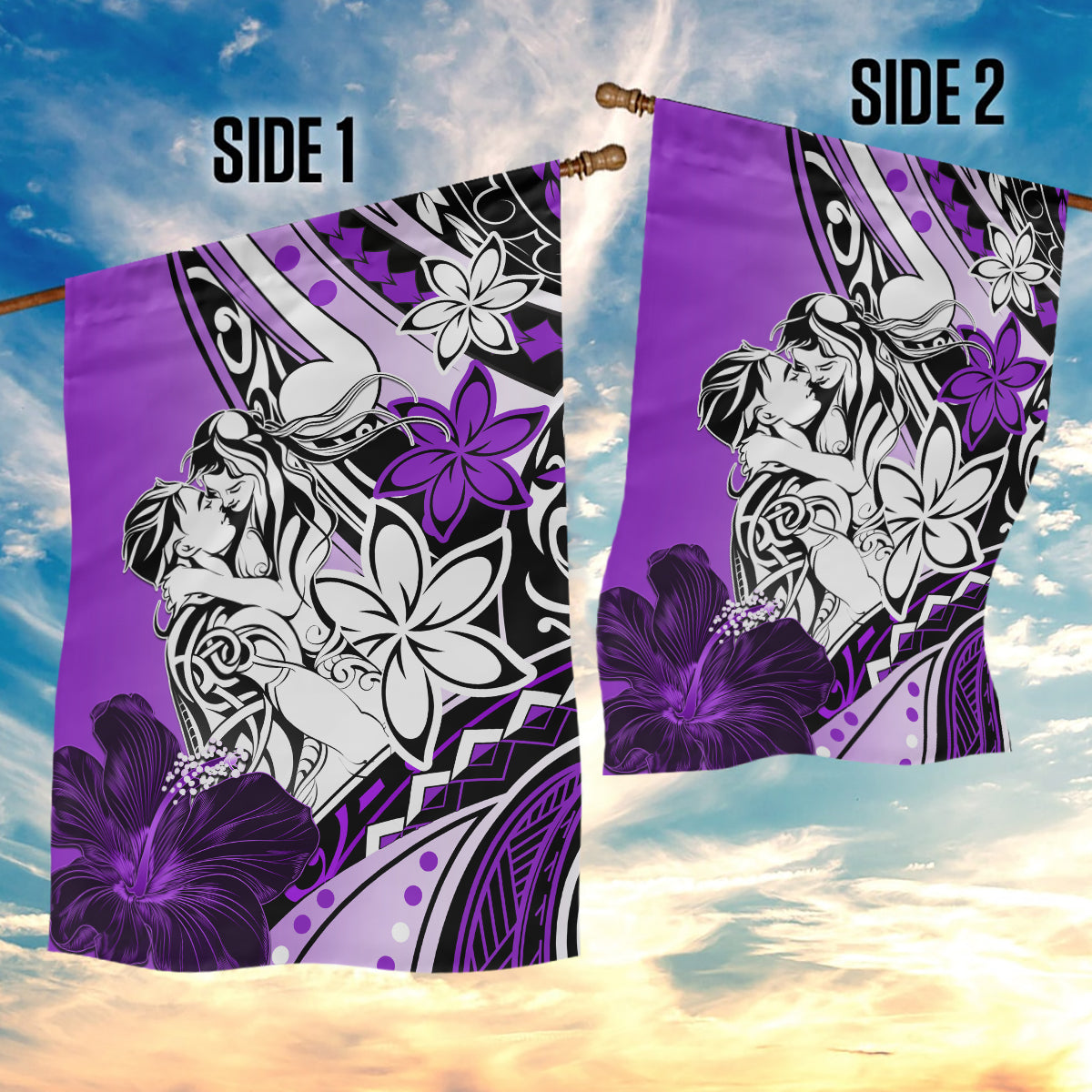 Polynesian Valentine Garden Flag Couple Floral Unique Purple Version LT01 - Polynesian Pride