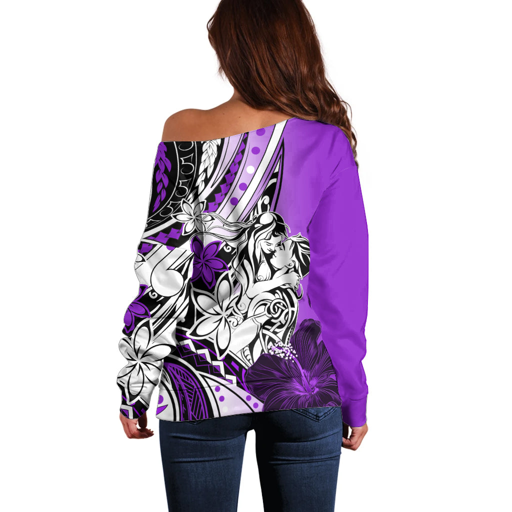 Polynesian Valentine Off Shoulder Sweater Couple Floral Unique Purple Version LT01 - Polynesian Pride