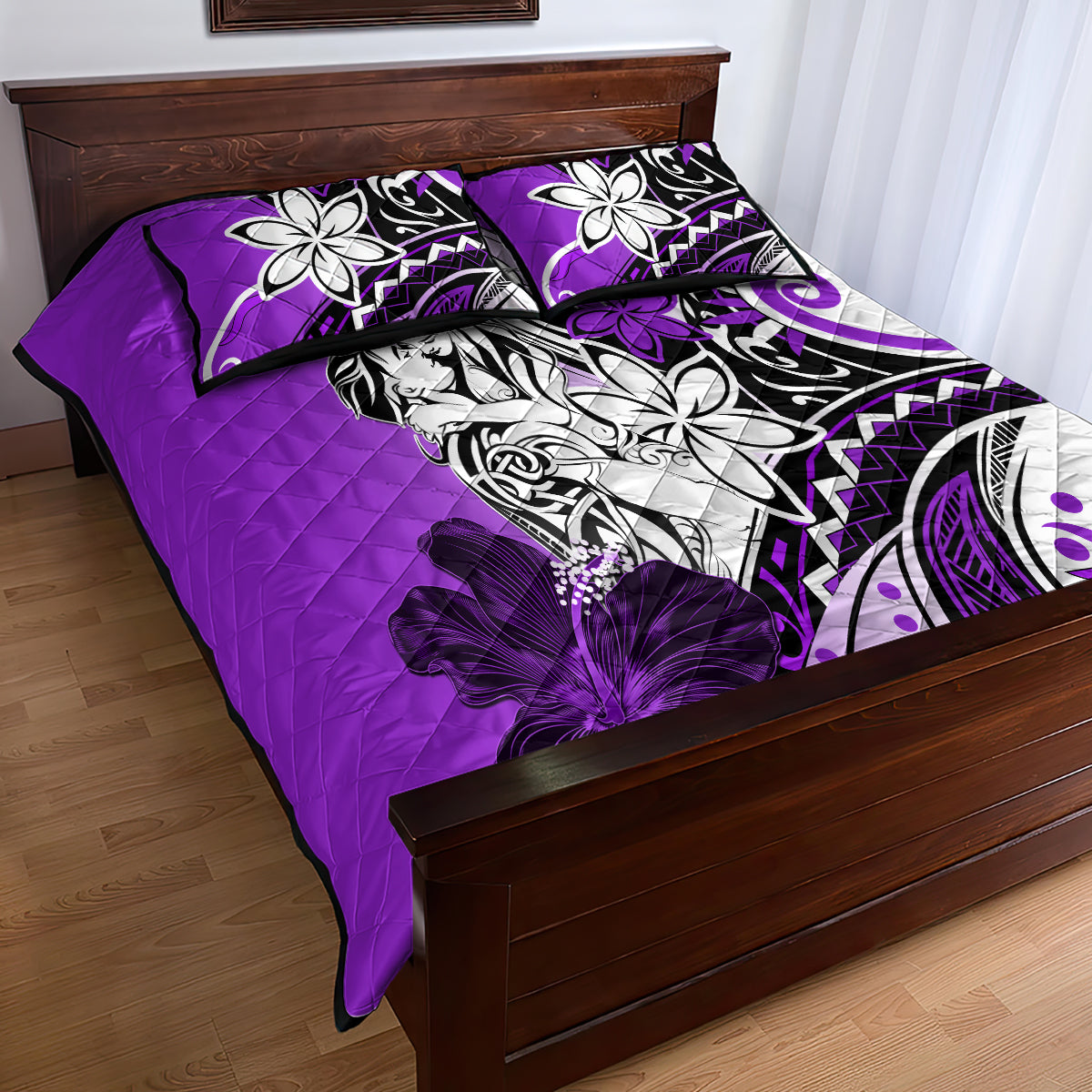 Polynesian Valentine Quilt Bed Set Couple Floral Unique Purple Version LT01 - Polynesian Pride
