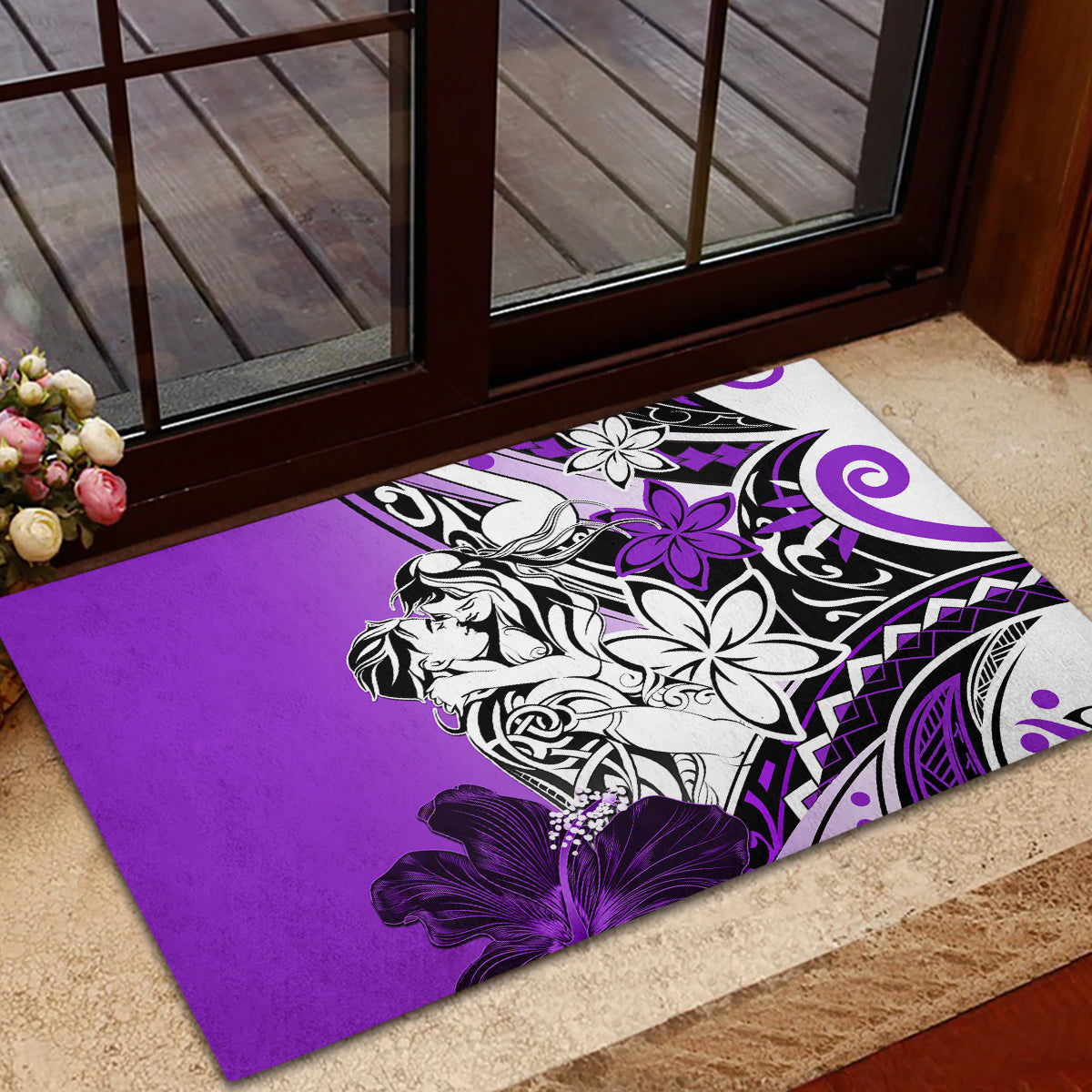 Polynesian Valentine Rubber Doormat Couple Floral Unique Purple Version LT01 - Polynesian Pride