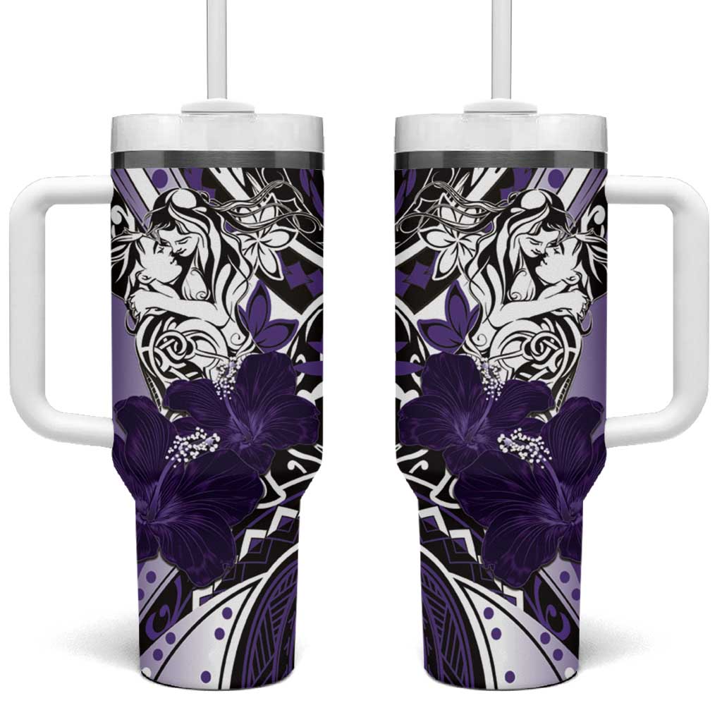 Polynesian Valentine Tumbler With Handle Couple Floral Unique Purple Version